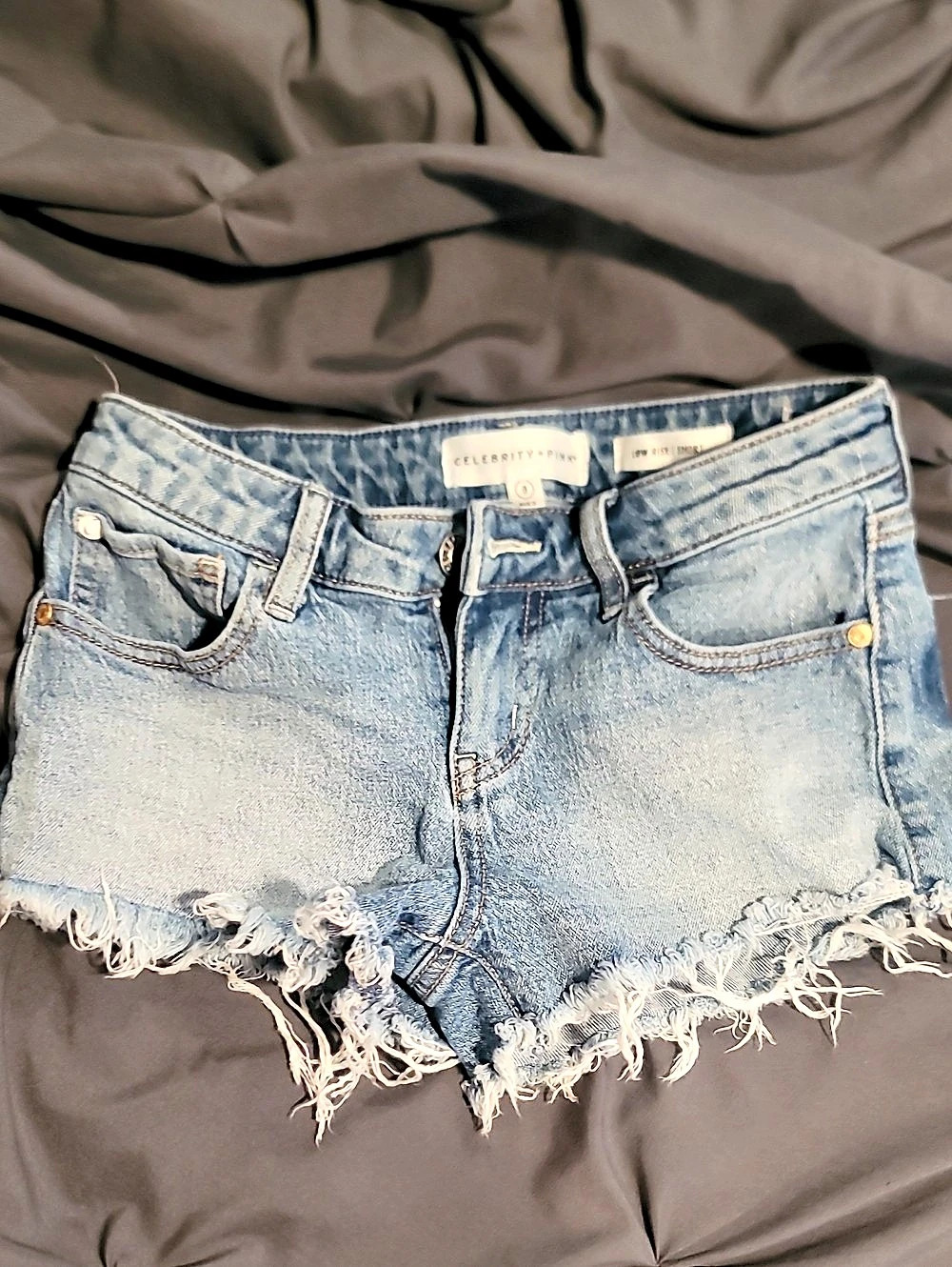 Celebrity Pink Women's Low Rise Frayed Denim Shorts in Blue